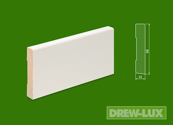 Listwa przypodłogowa drewniana sosnowa biała- lakierowana 68 x 12 RAL 9003 /KRÓTKA (1-1,7 mb)